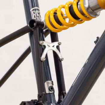 shock linkage and top tube of bike frame